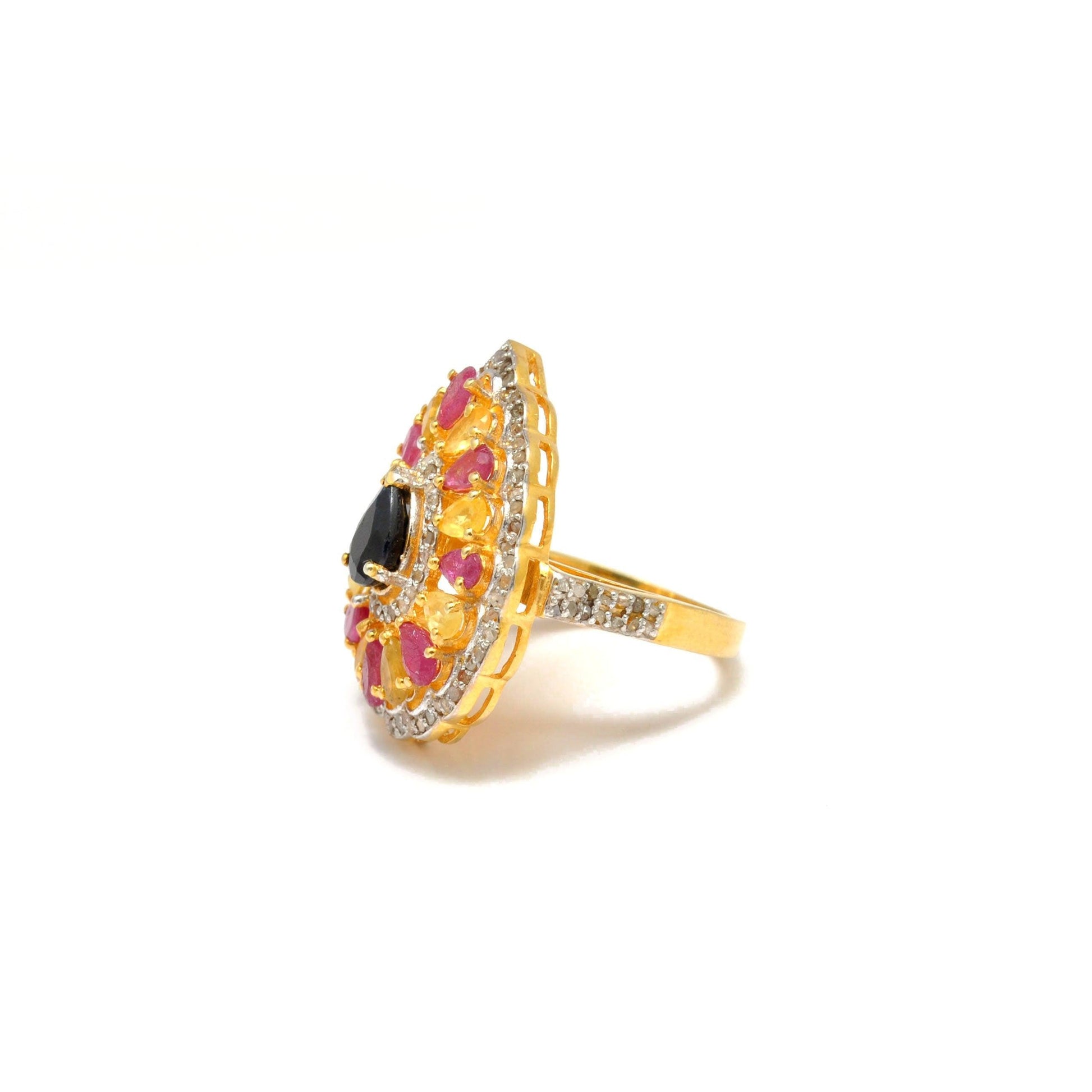 Multi Gemstone Diamond Victorian 18k Gold Ring Size 7 Kanish