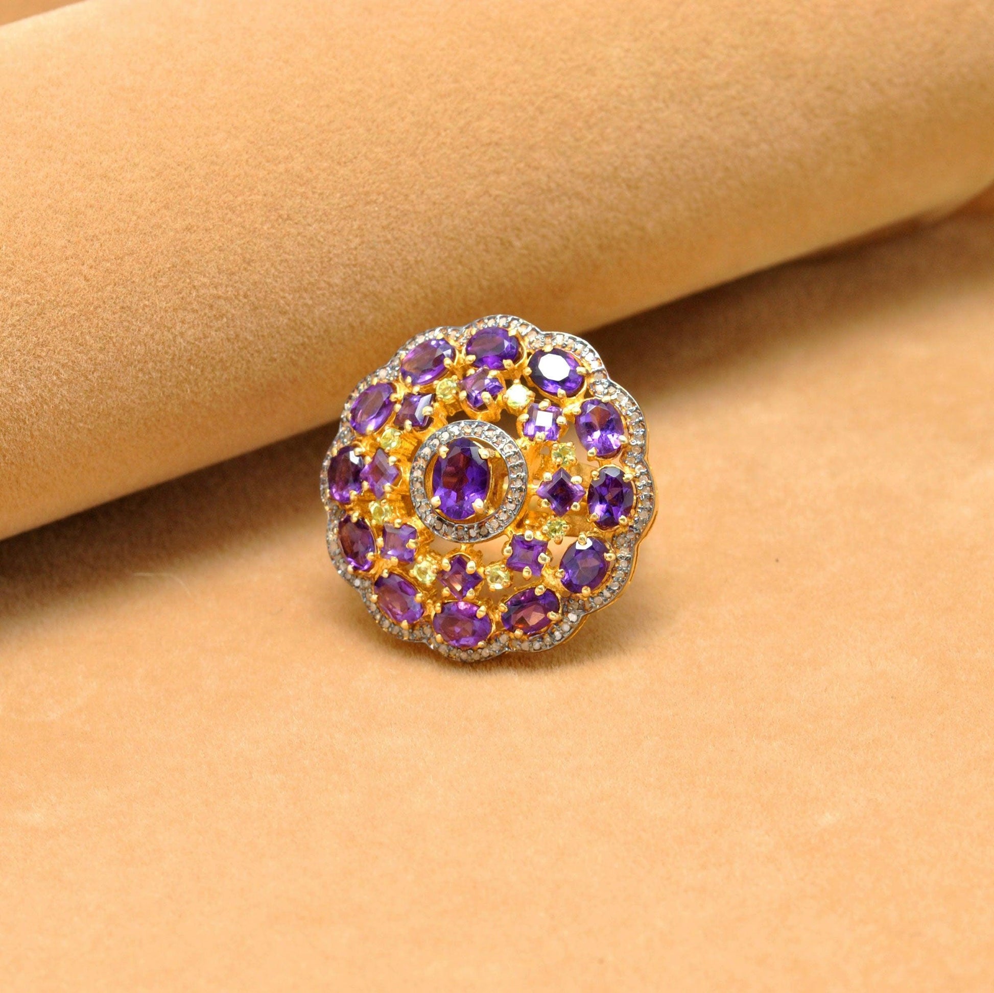 Amethyst & Diamond Ring Victorian Jewelry 18k Gold Finish Kanish