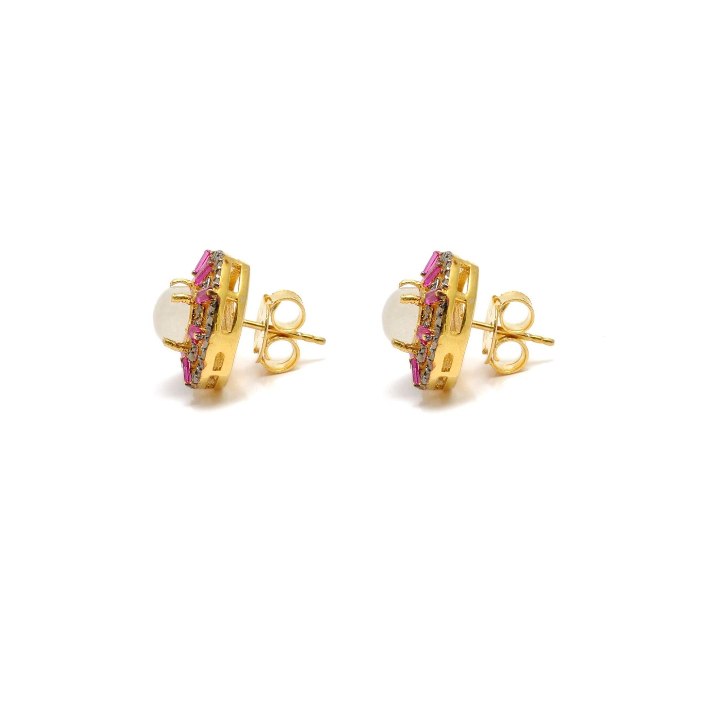 Victorian Moonstone Stud Diamond Ruby Jewelry Kanish