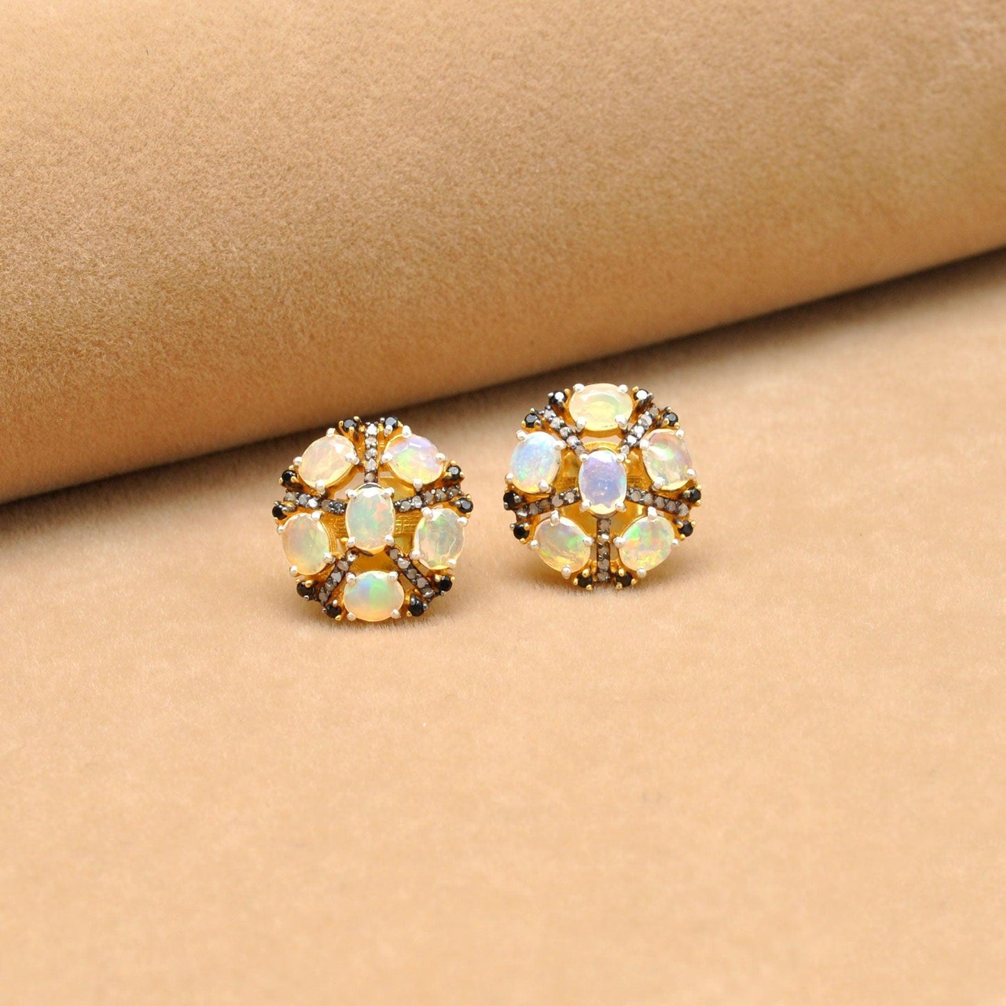 Victorian Opal Diamond Earring Jewelry Stud Kanish