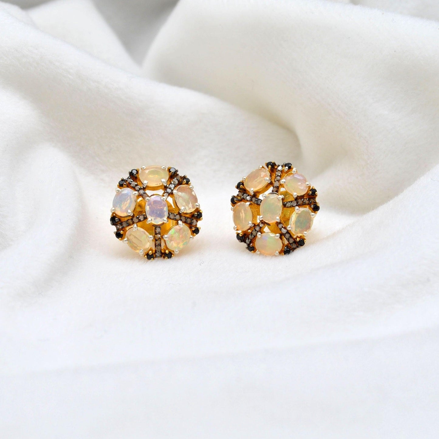 Victorian Opal Diamond Earring Jewelry Stud Kanish
