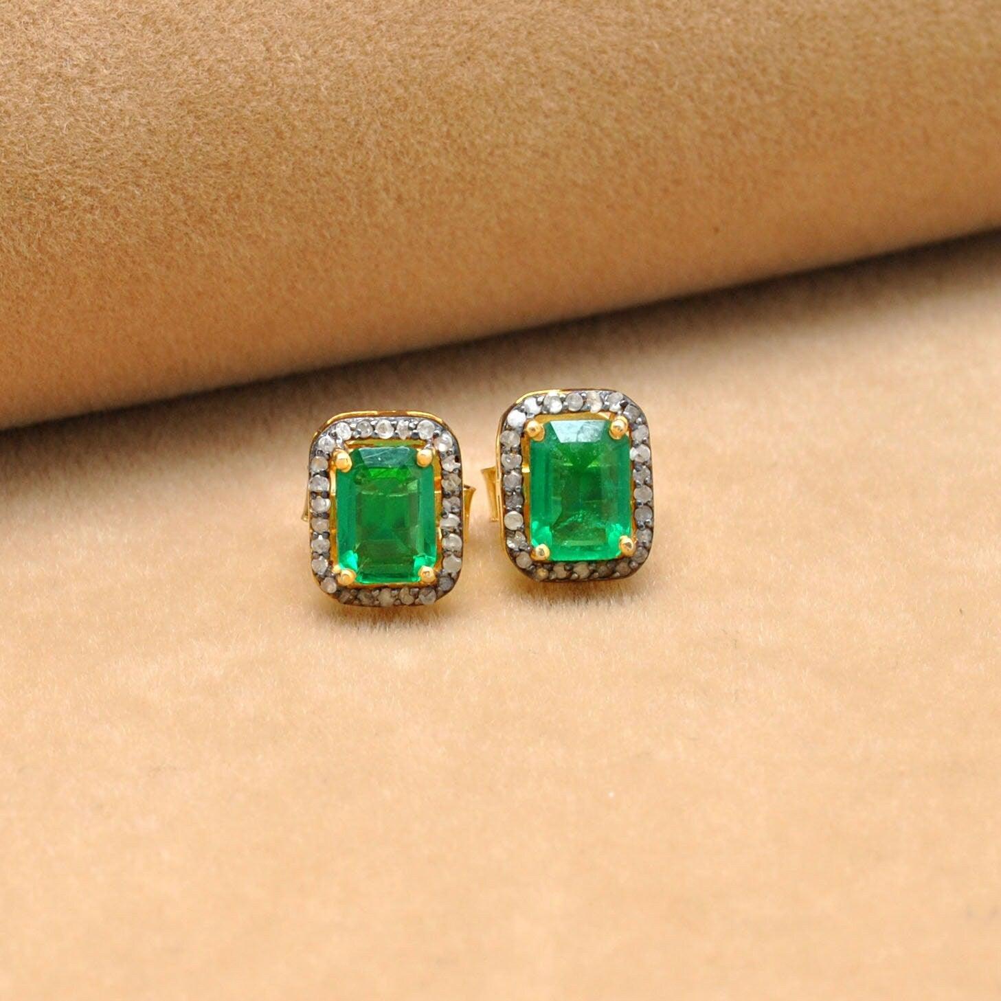 Emerald diamond studs Jewelry Kanish