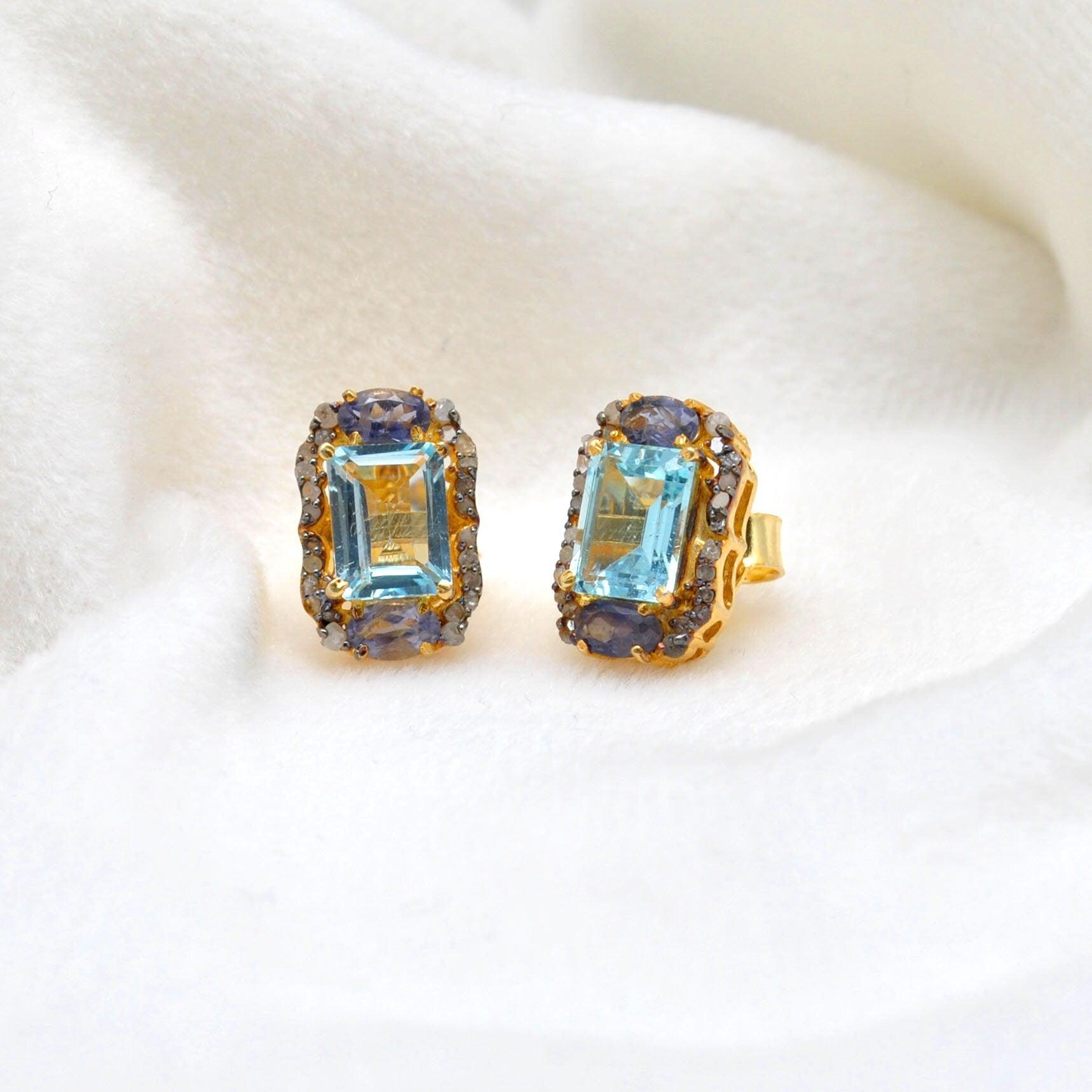 Blue Topaz Diamond Earrings Stud Earring Kanish