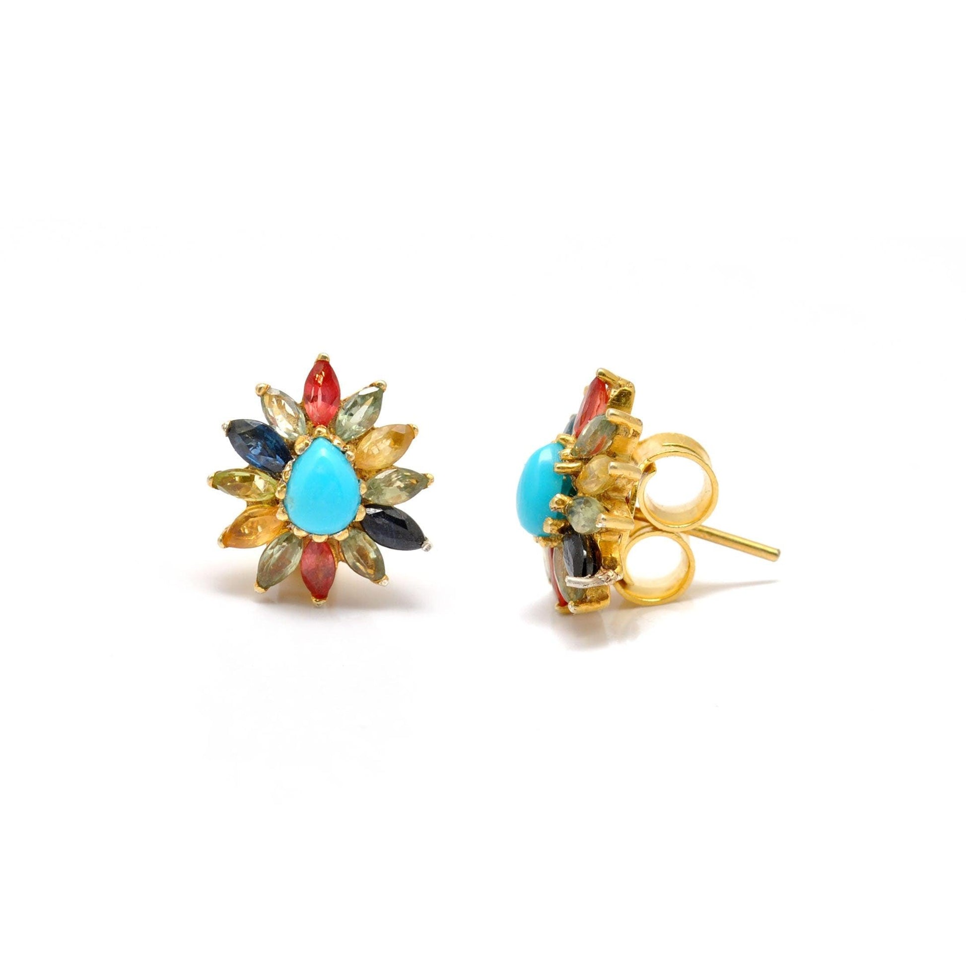 Natural Turquoise Multi Stone Stud Earring Kanish