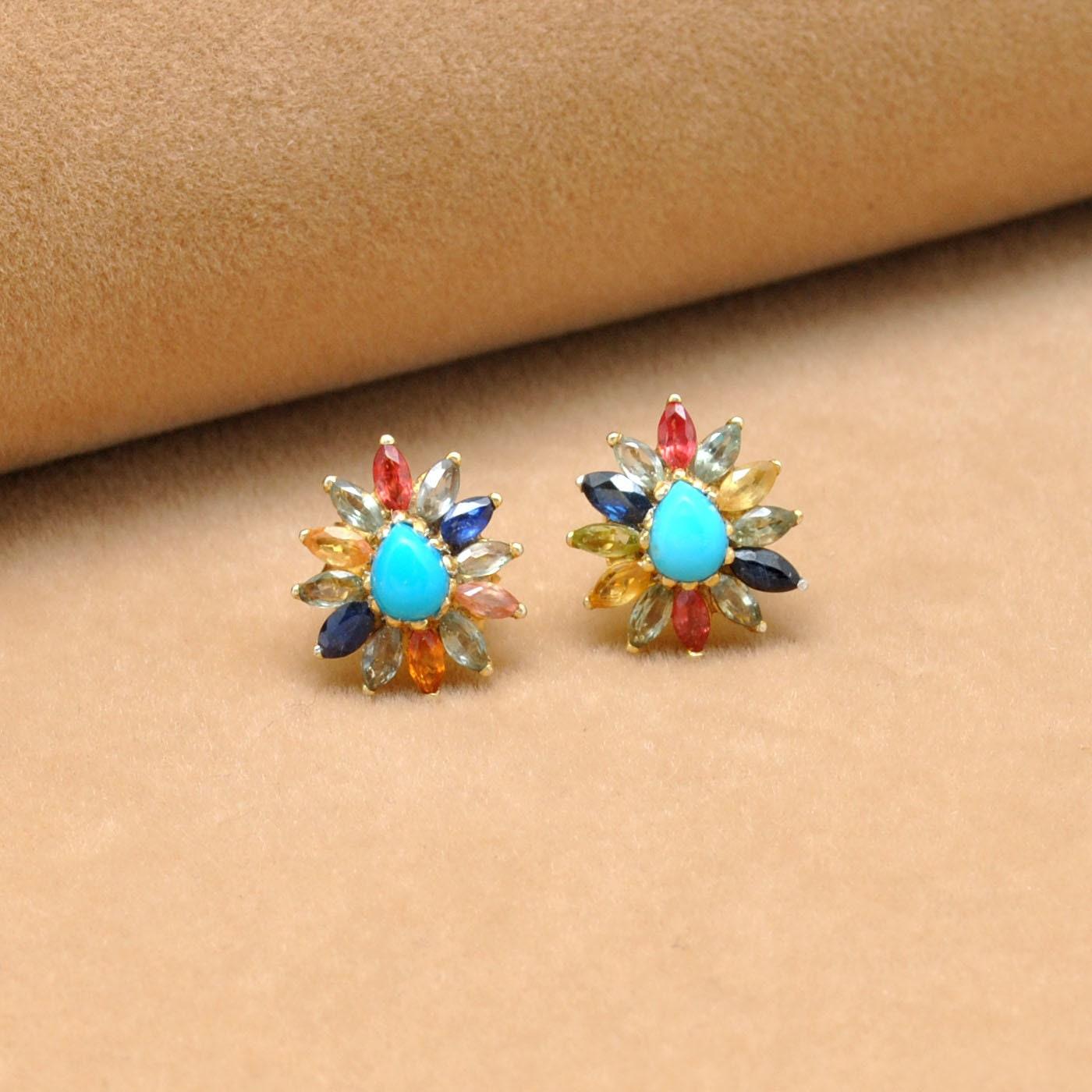 Natural Turquoise Multi Stone Stud Earring Kanish