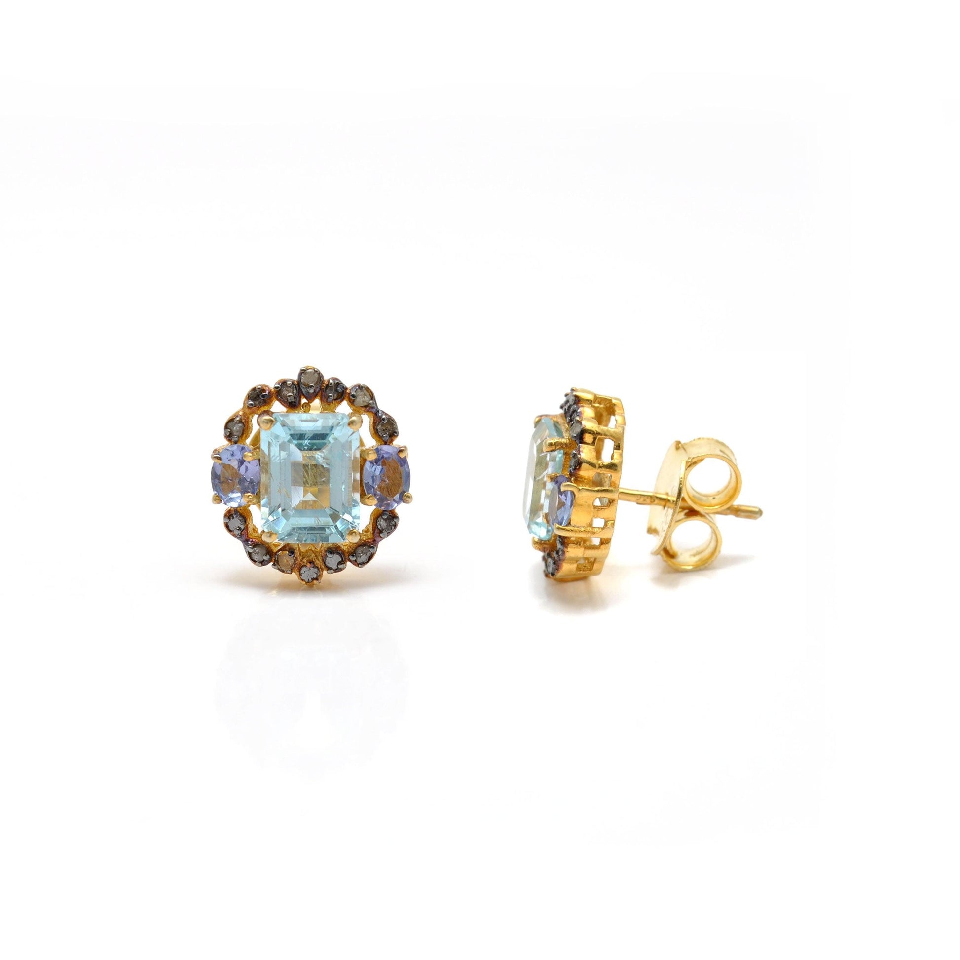 Diamond Blue Topaz Tanzanite Gemstone Earring Stud Kanish