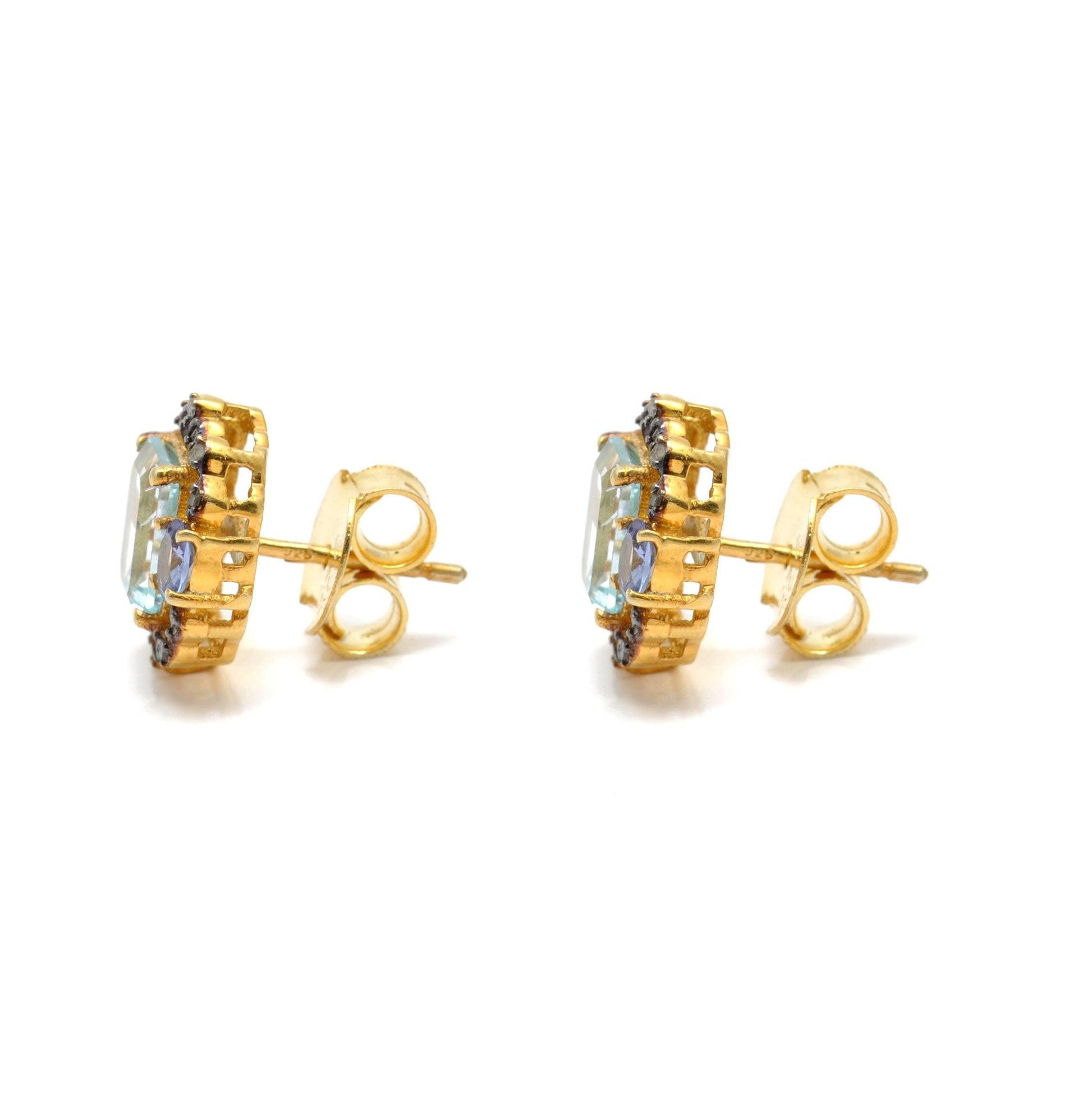 Diamond Blue Topaz Tanzanite Gemstone Earring Stud Kanish