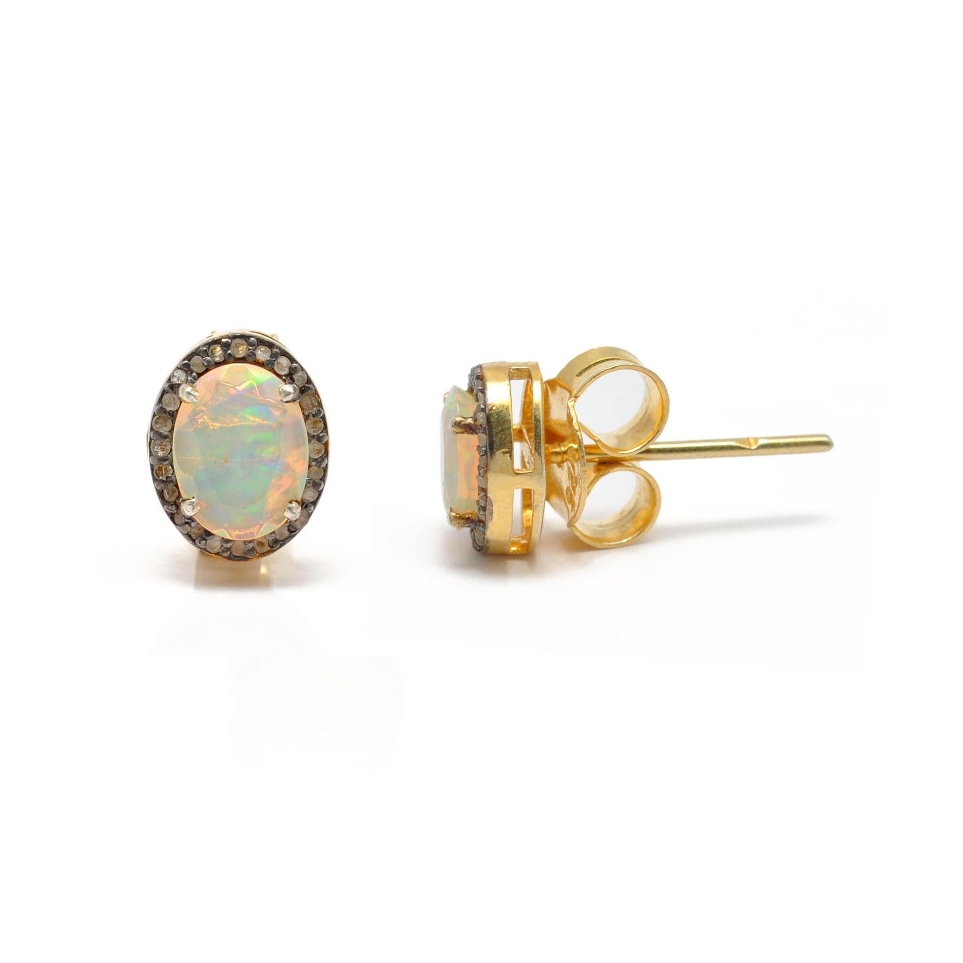Ethiopian Opal Diamond Stud Earring Gift For Her Kanish