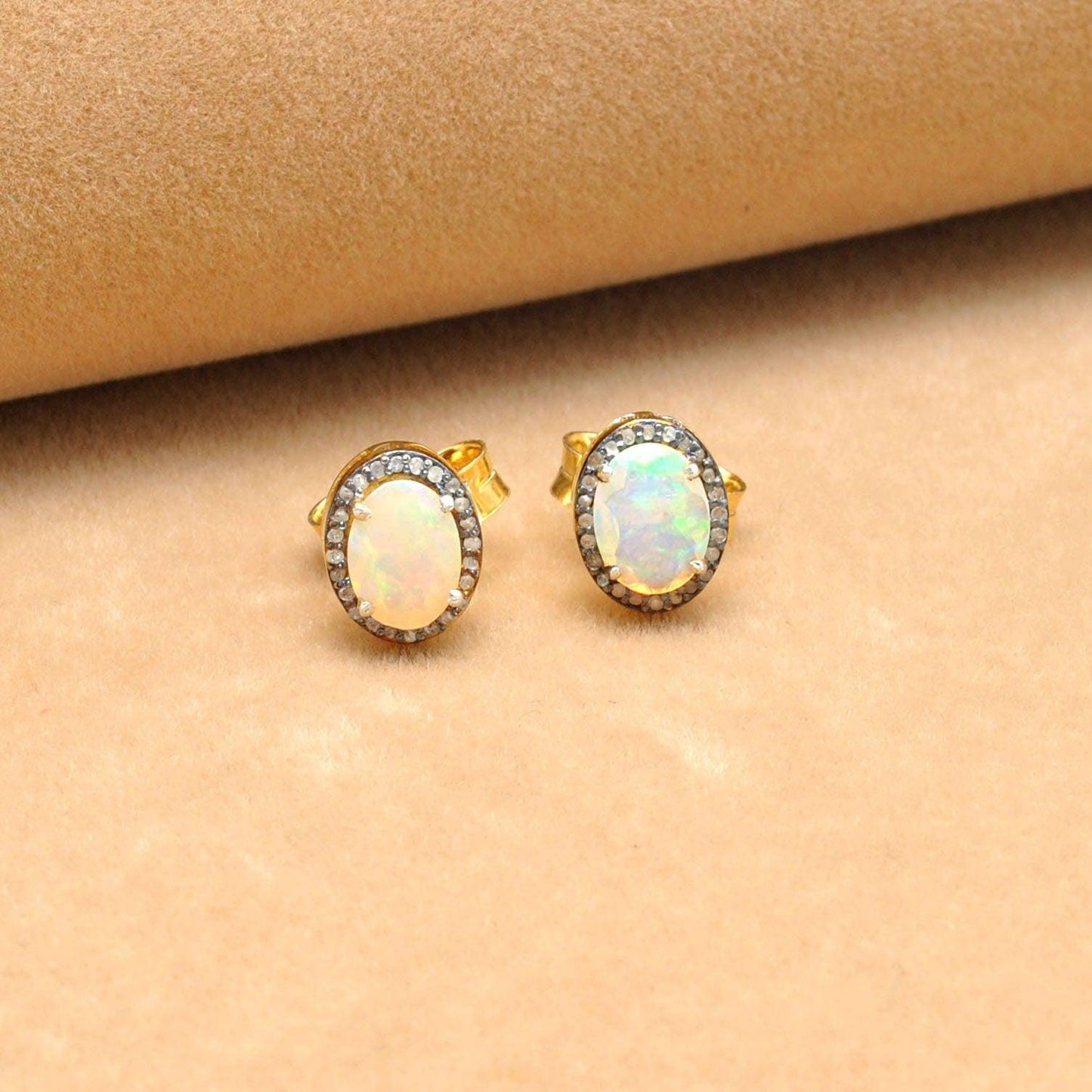 Ethiopian Opal Diamond Stud Earring Gift For Her Kanish