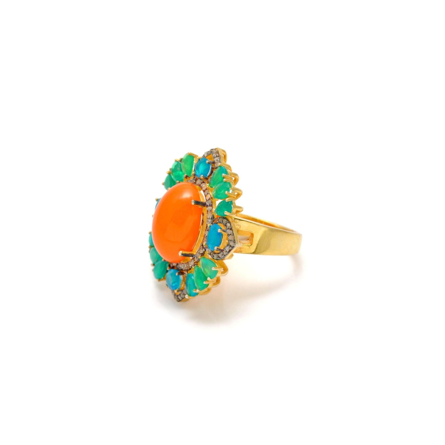 Victorian Diamond Fire Opal 18k Gold Finish Silver Ring Size 7 Kanish