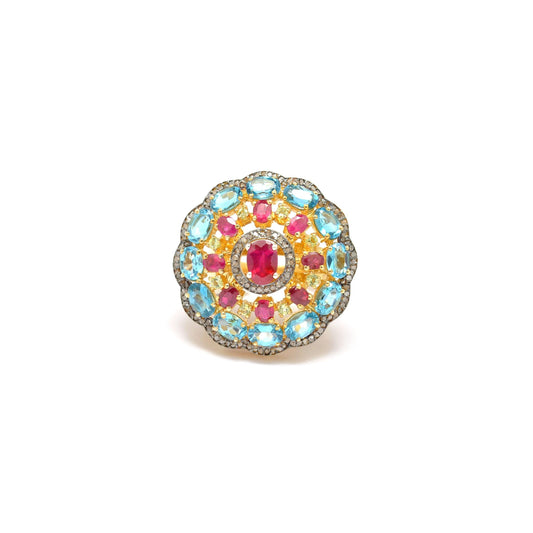 Victorian Ruby Ring Blue Topaz Jewelry - Kanish