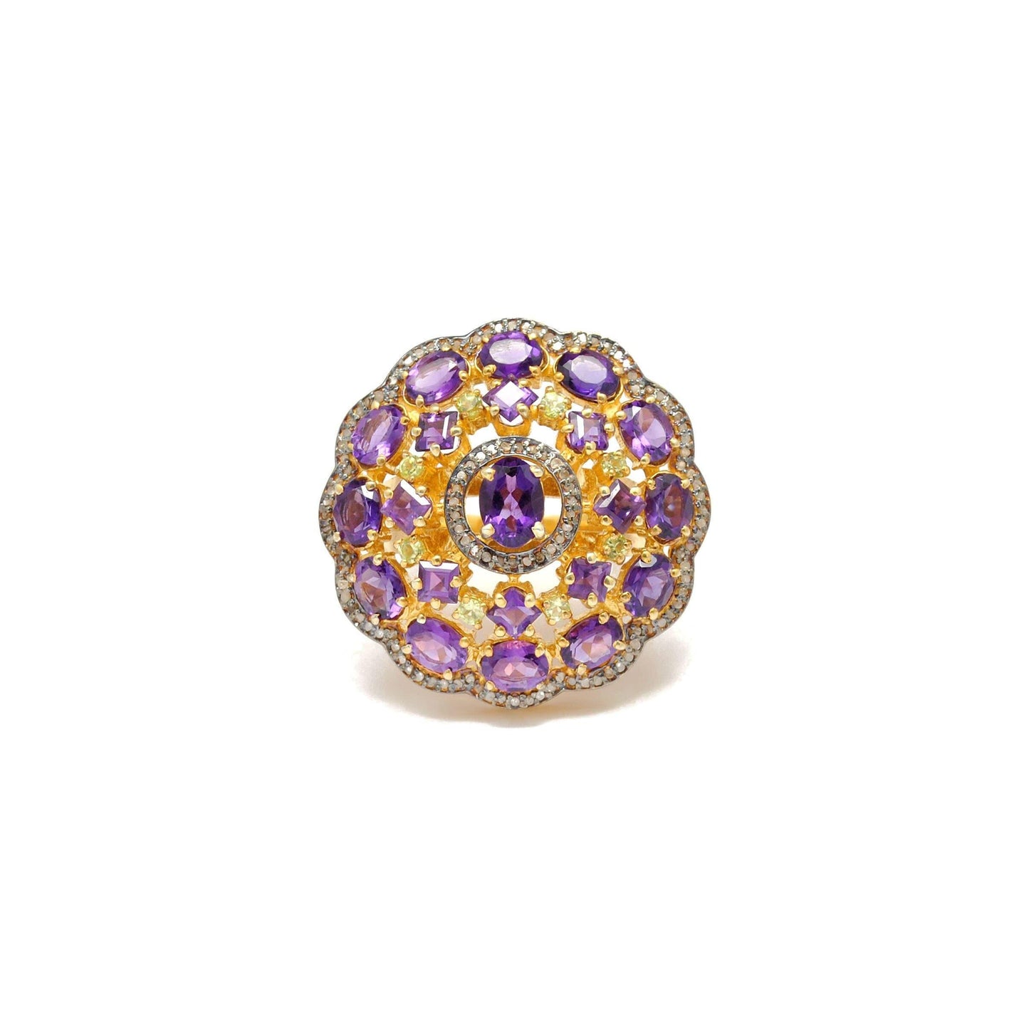 Amethyst & Diamond Ring Victorian Jewelry 18k Gold Finish - Kanish