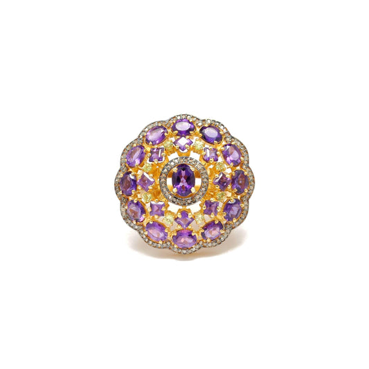 Amethyst & Diamond Ring Victorian Jewelry 18k Gold Finish - Kanish