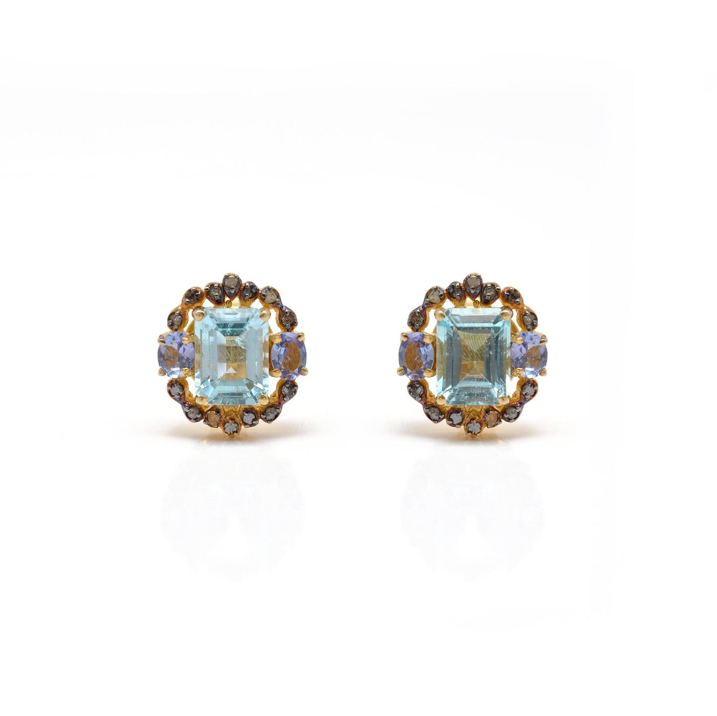Diamond Blue Topaz Tanzanite Gemstone Earring Stud - Kanish