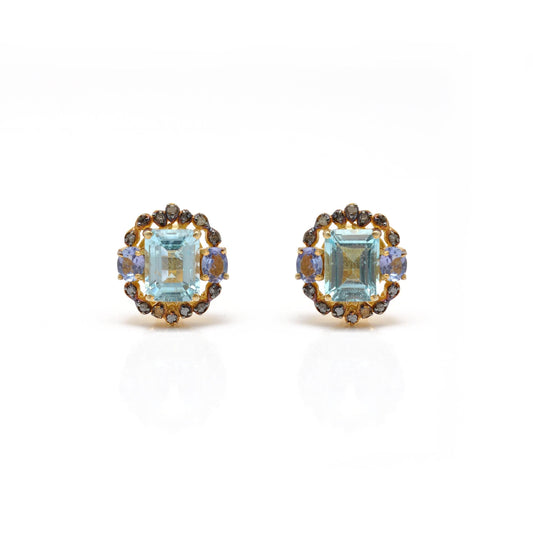Diamond Blue Topaz Tanzanite Gemstone Earring Stud - Kanish