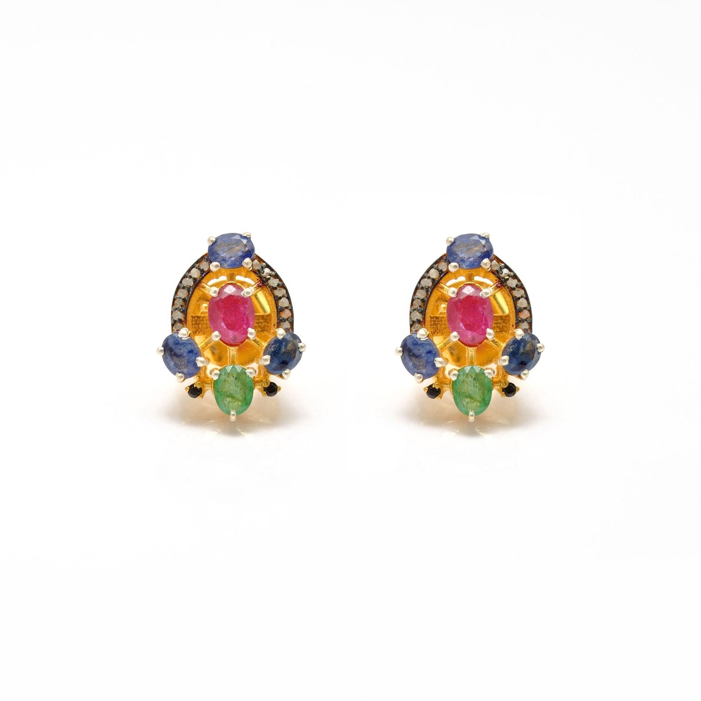 Multi Stone Ruby Emerald Sapphire Earring - Kanish