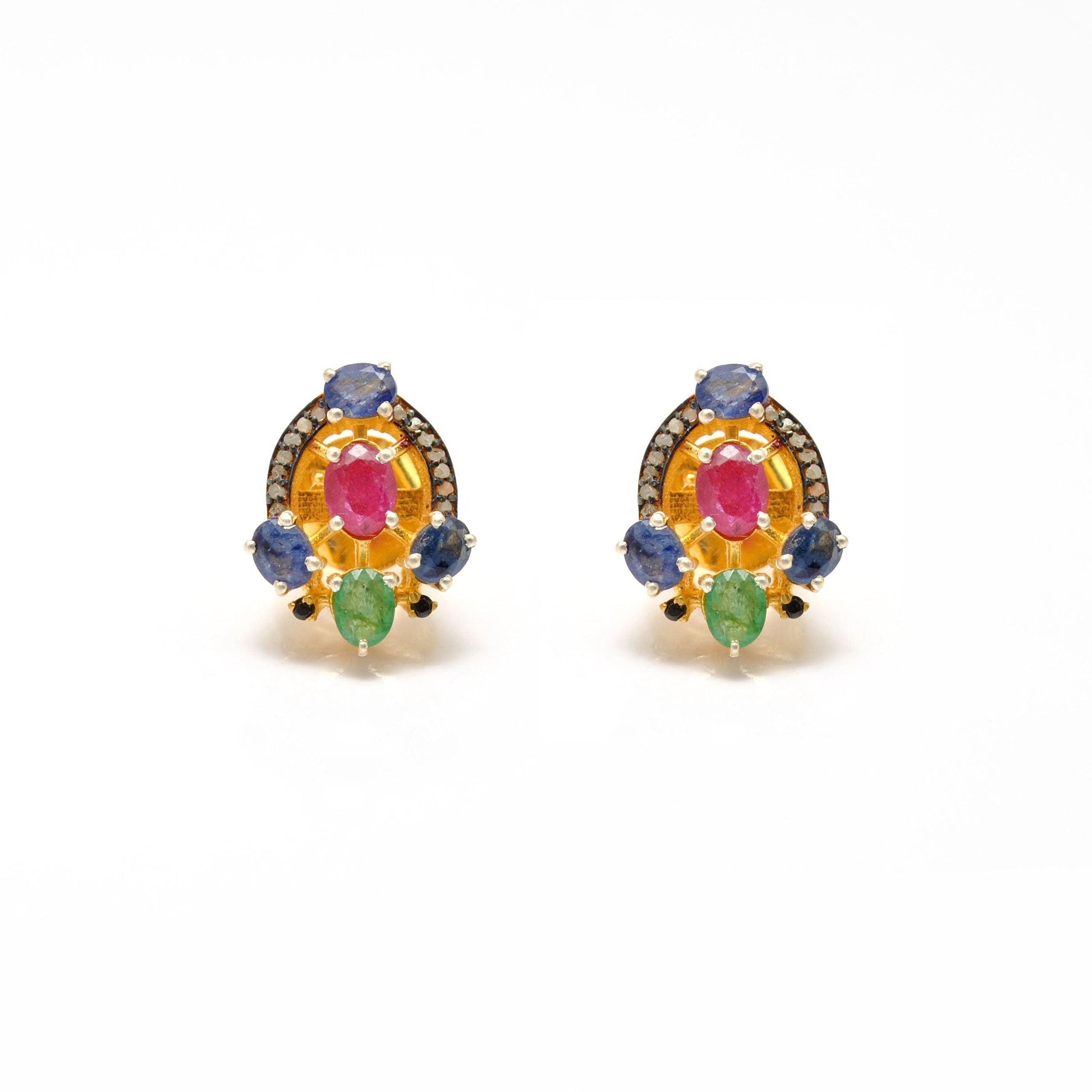 Multi Stone Ruby Emerald Sapphire Earring - Kanish