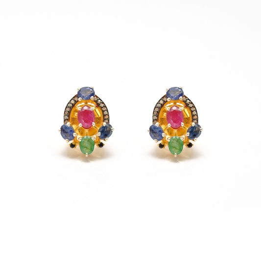 Multi Stone Ruby Emerald Sapphire Earring - Kanish