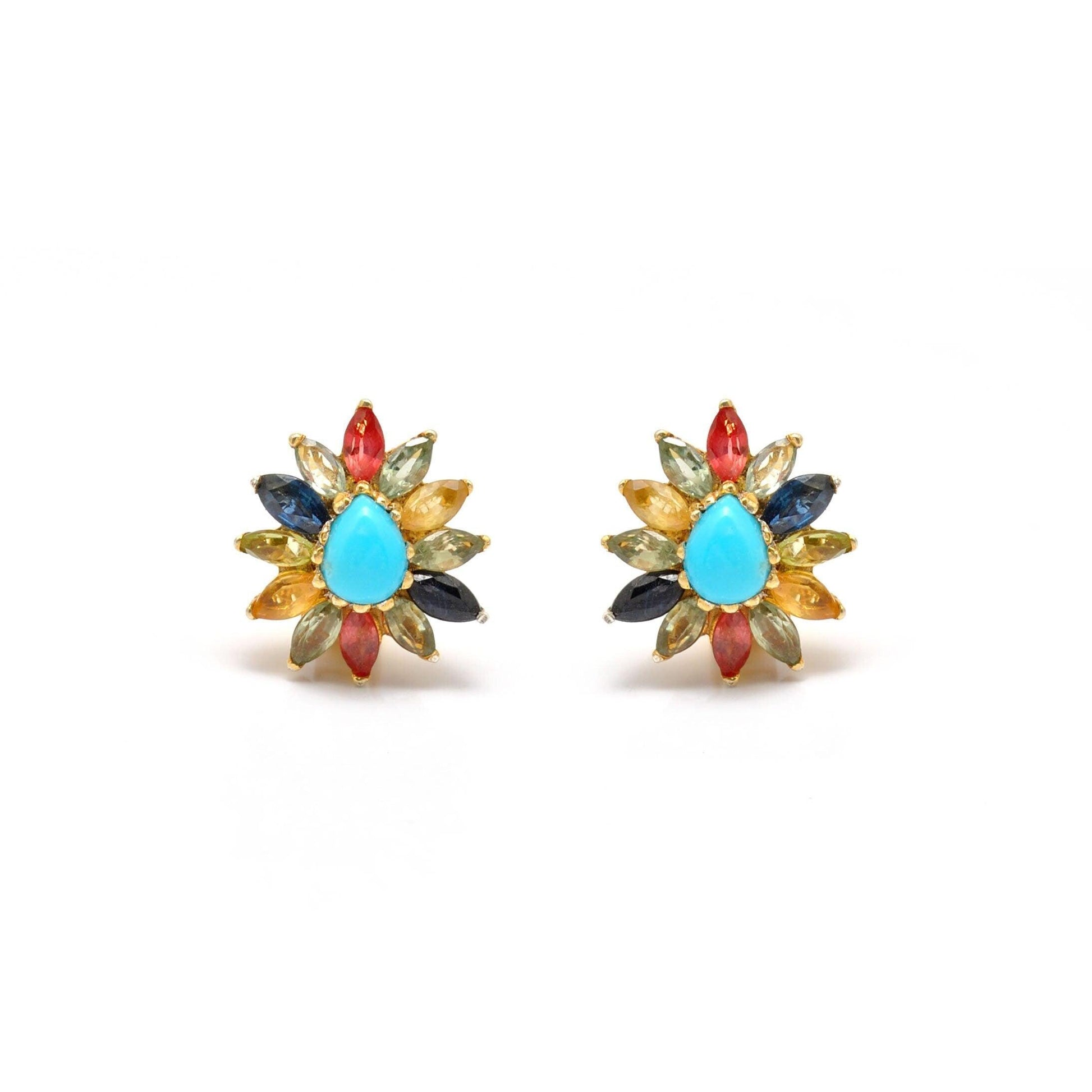 Natural Turquoise Multi Stone Stud Earring Kanish