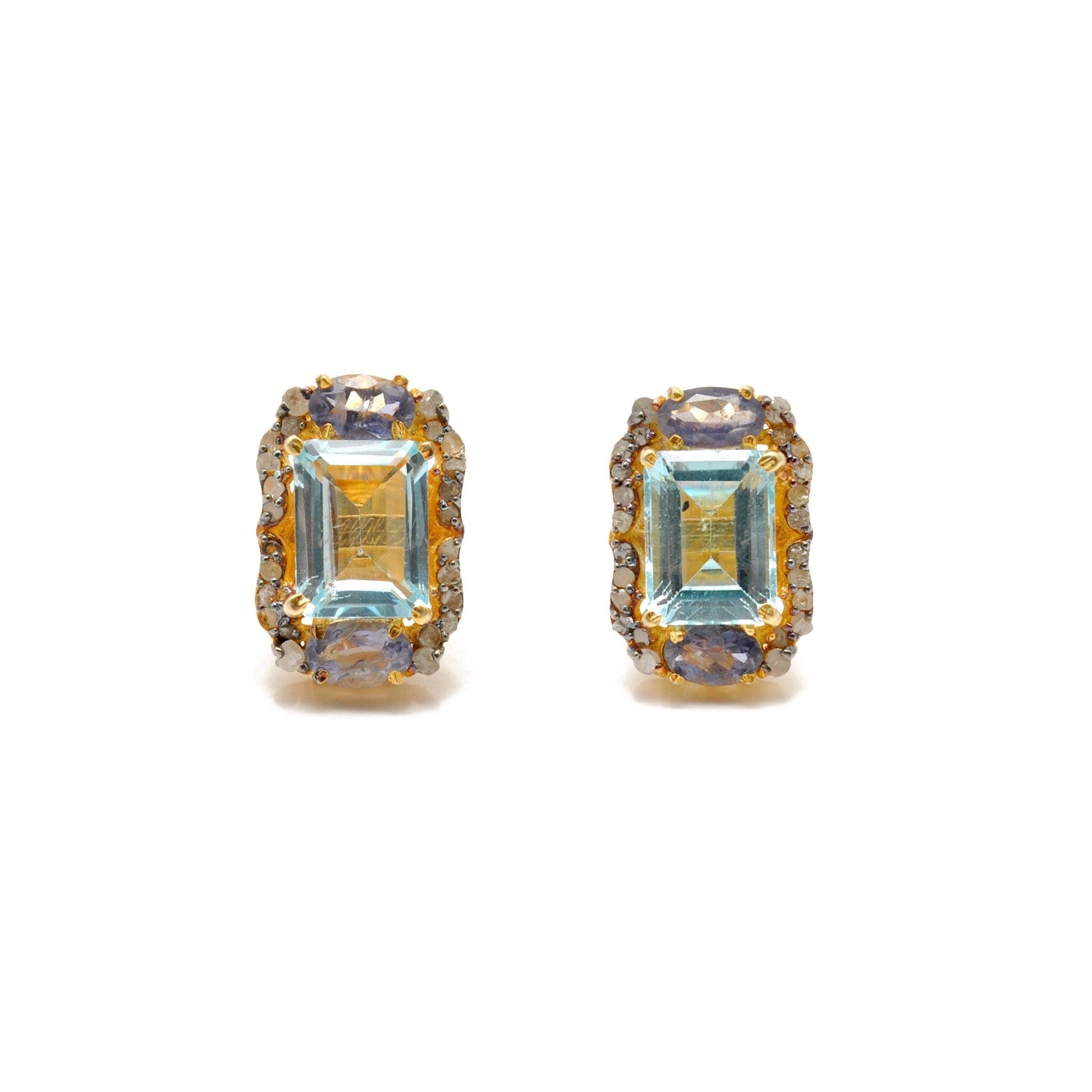 Blue Topaz Diamond Earrings Stud Earring - Kanish