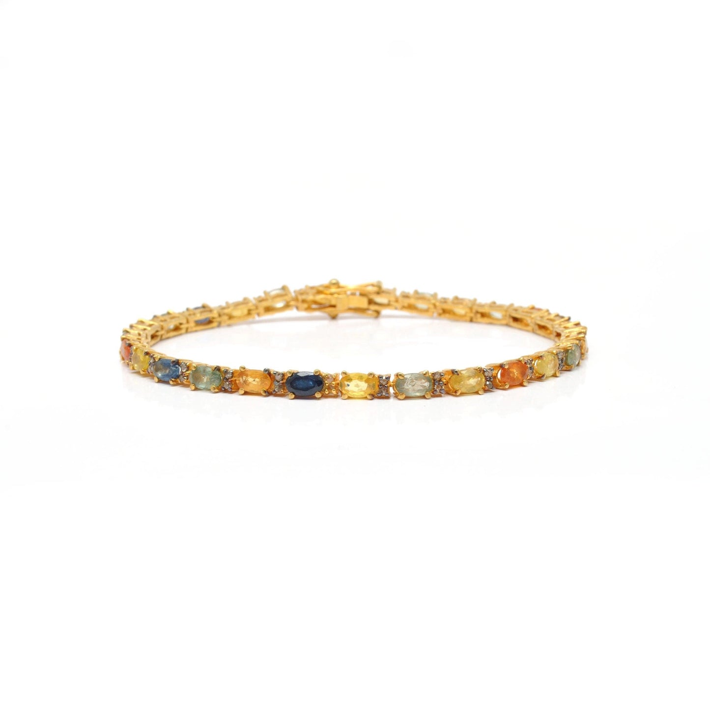 Multi Sapphire Tennis Silver Bracelet Gold Plated Jewelry - Kanish