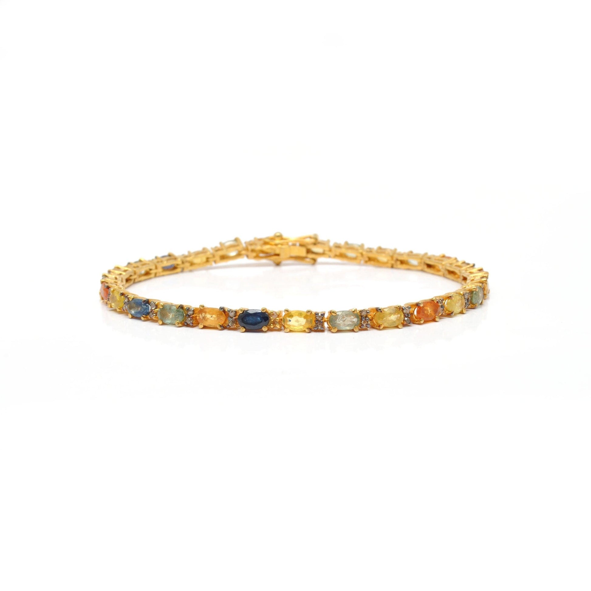 Multi Sapphire Tennis Silver Bracelet Gold Plated Jewelry - Kanish
