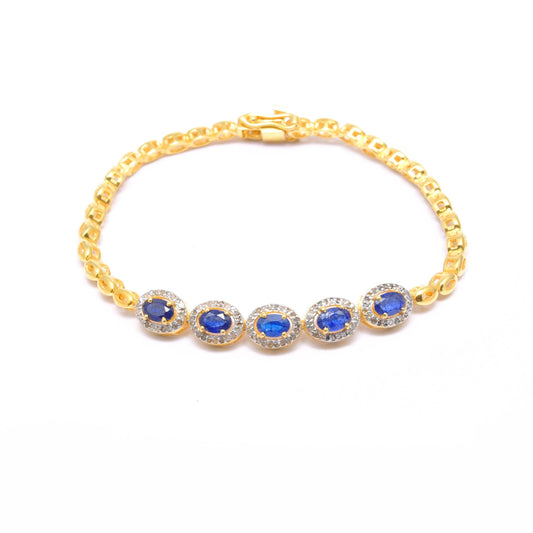 Diamond Solitaire Blue Sapphire Silver Bracelet - Kanish