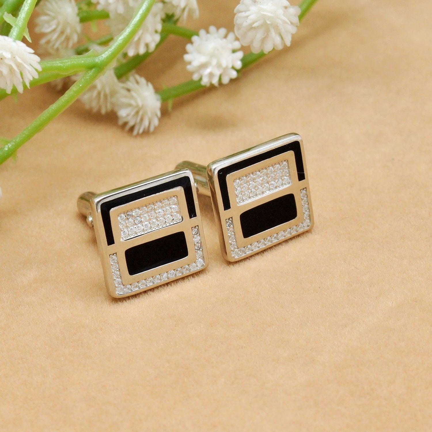 Sterling Silver Cufflinks with CZ Stones Kanish