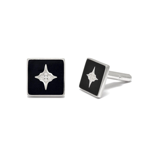 Cz Starburst Black Silver Cufflinks Jewelry - Kanish