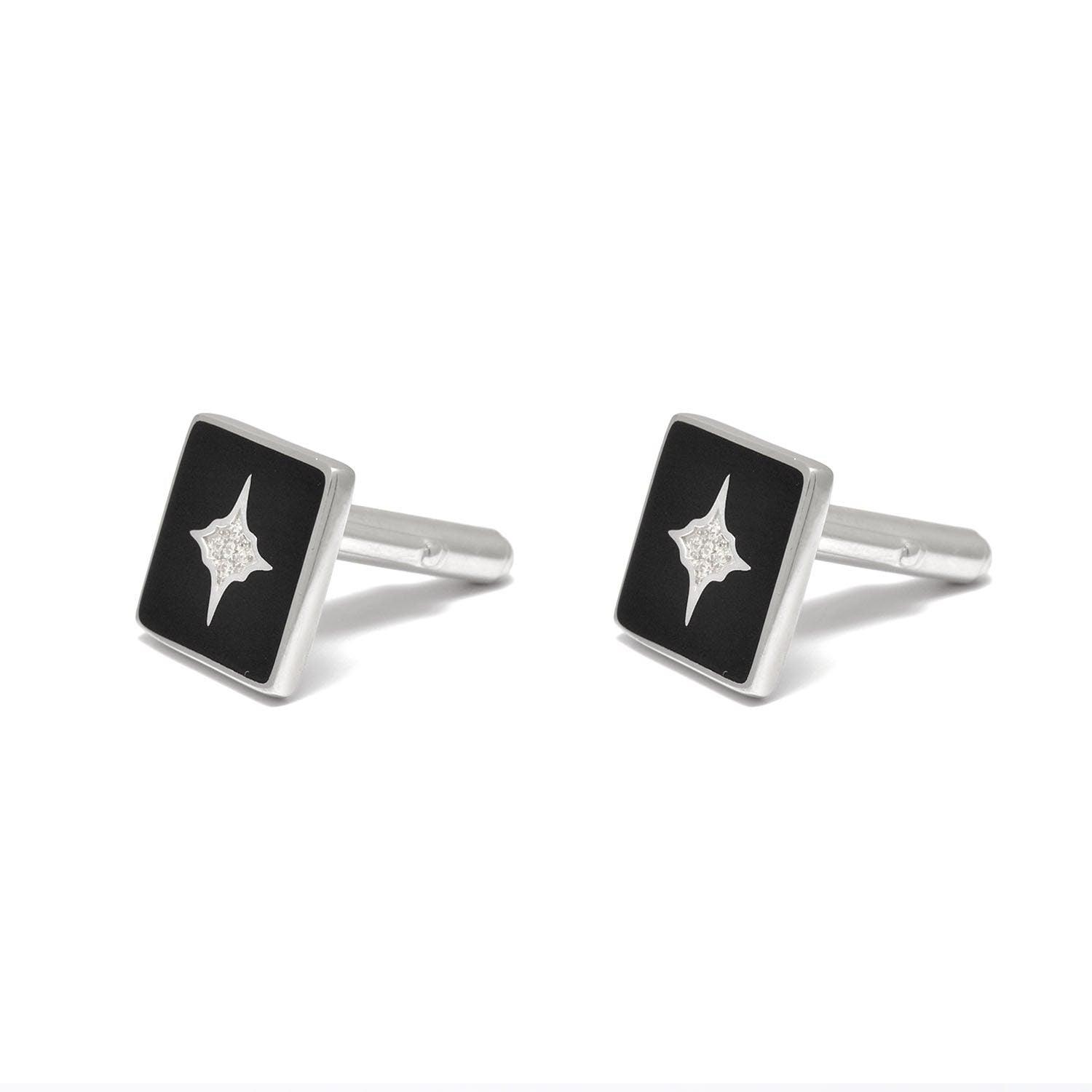 Cz Starburst Black Silver Cufflinks Jewelry Kanish