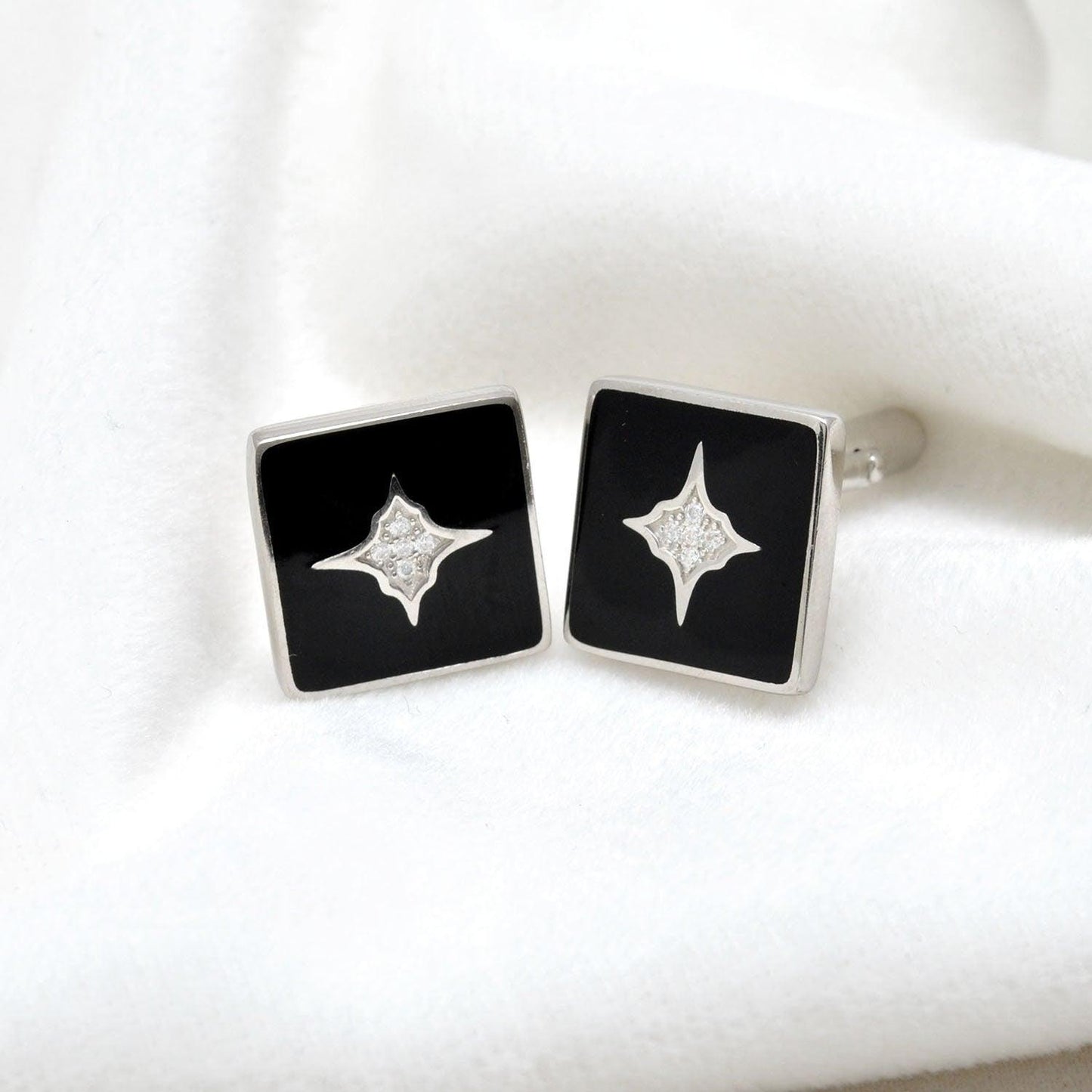 Cz Starburst Black Silver Cufflinks Jewelry Kanish