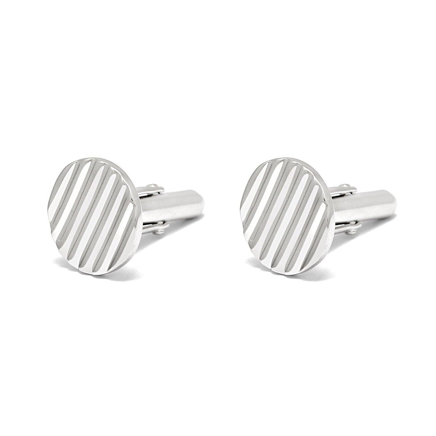 Round Striped Cufflink Silver Unisex Cufflinks Kanish