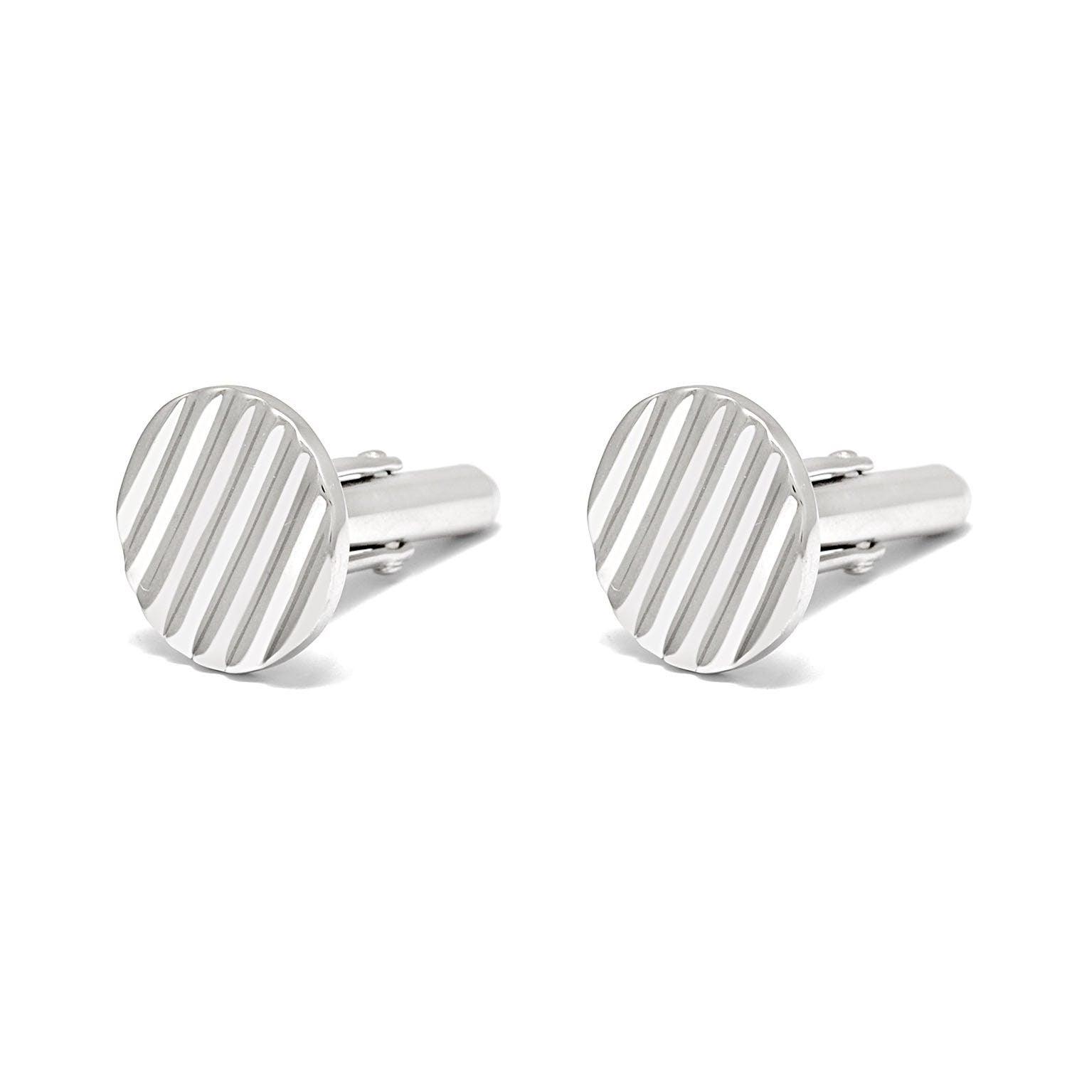 Round Striped Cufflink Silver Unisex Cufflinks Kanish