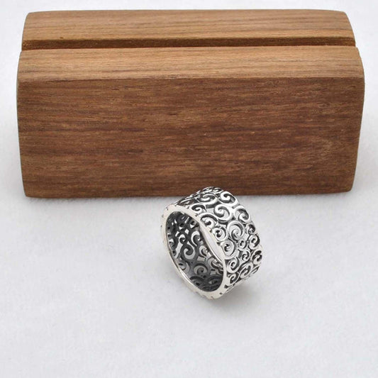 Filigree Silver Wide Band Ring Size 8 - Kanish