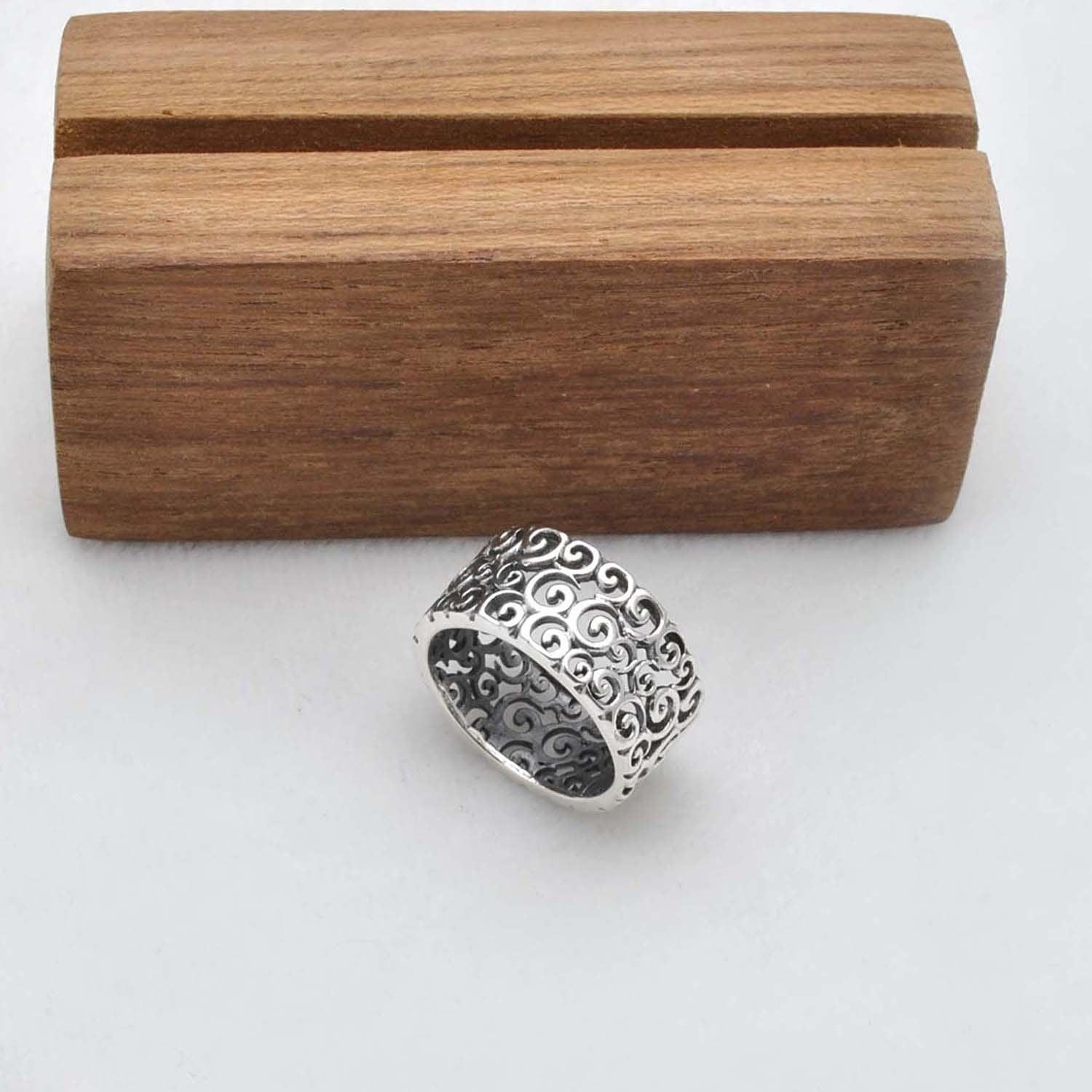 Filigree Silver Wide Band Ring Size 8 Kanish