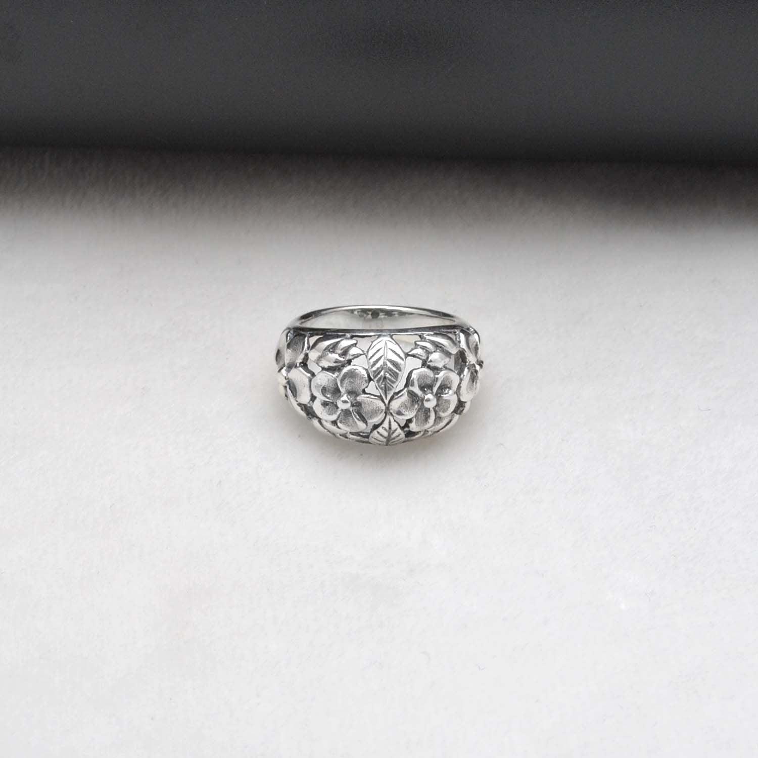 Floral Sterling Silver Handmade Dome Ring Size 6 Kanish