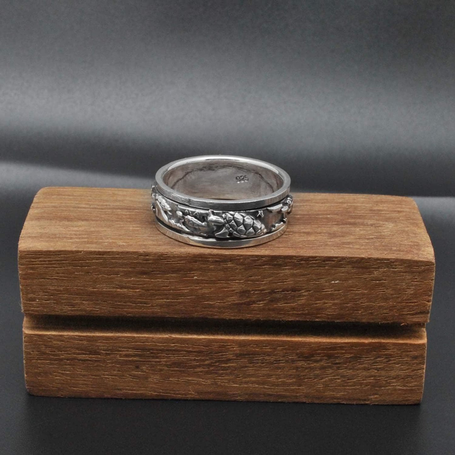 Spinner Sterling Silver Turtle Band Ring Kanish