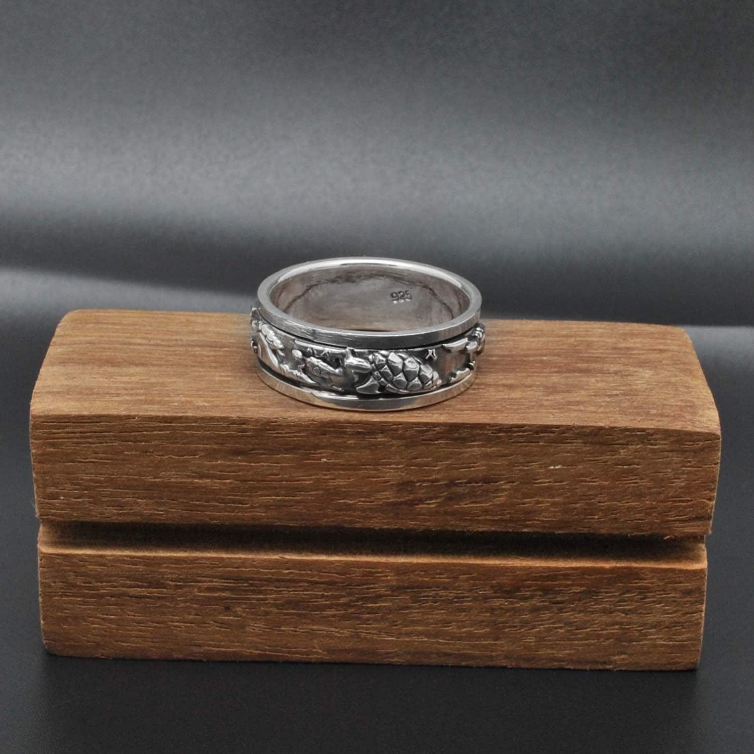 Spinner Sterling Silver Turtle Band Ring Kanish