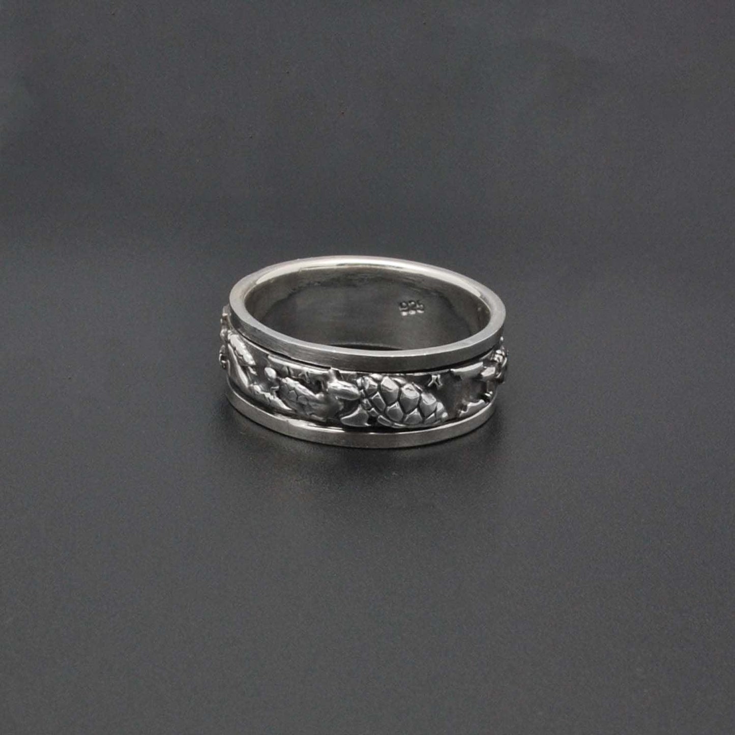 Spinner Sterling Silver Turtle Band Ring Kanish