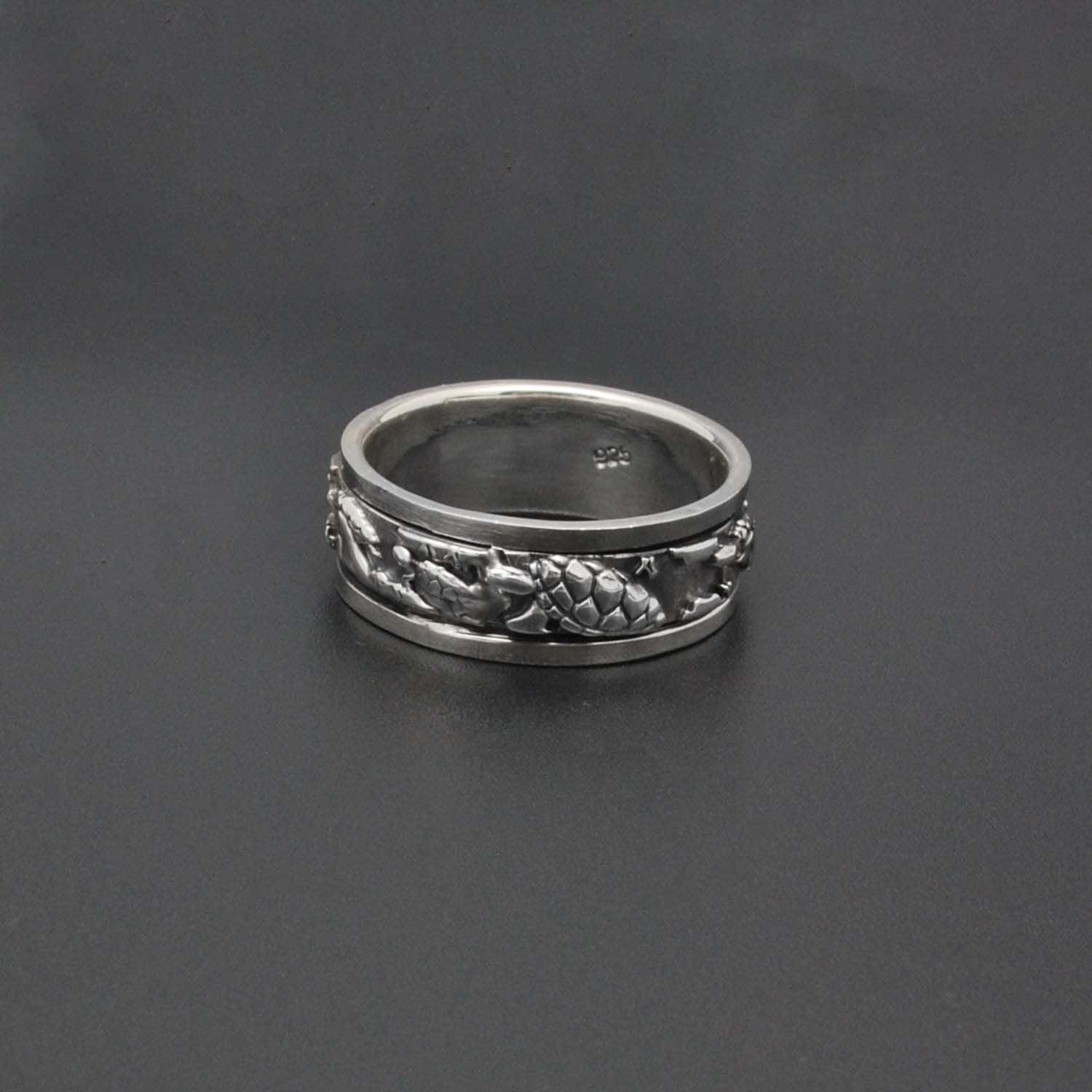 Spinner Sterling Silver Turtle Band Ring Kanish