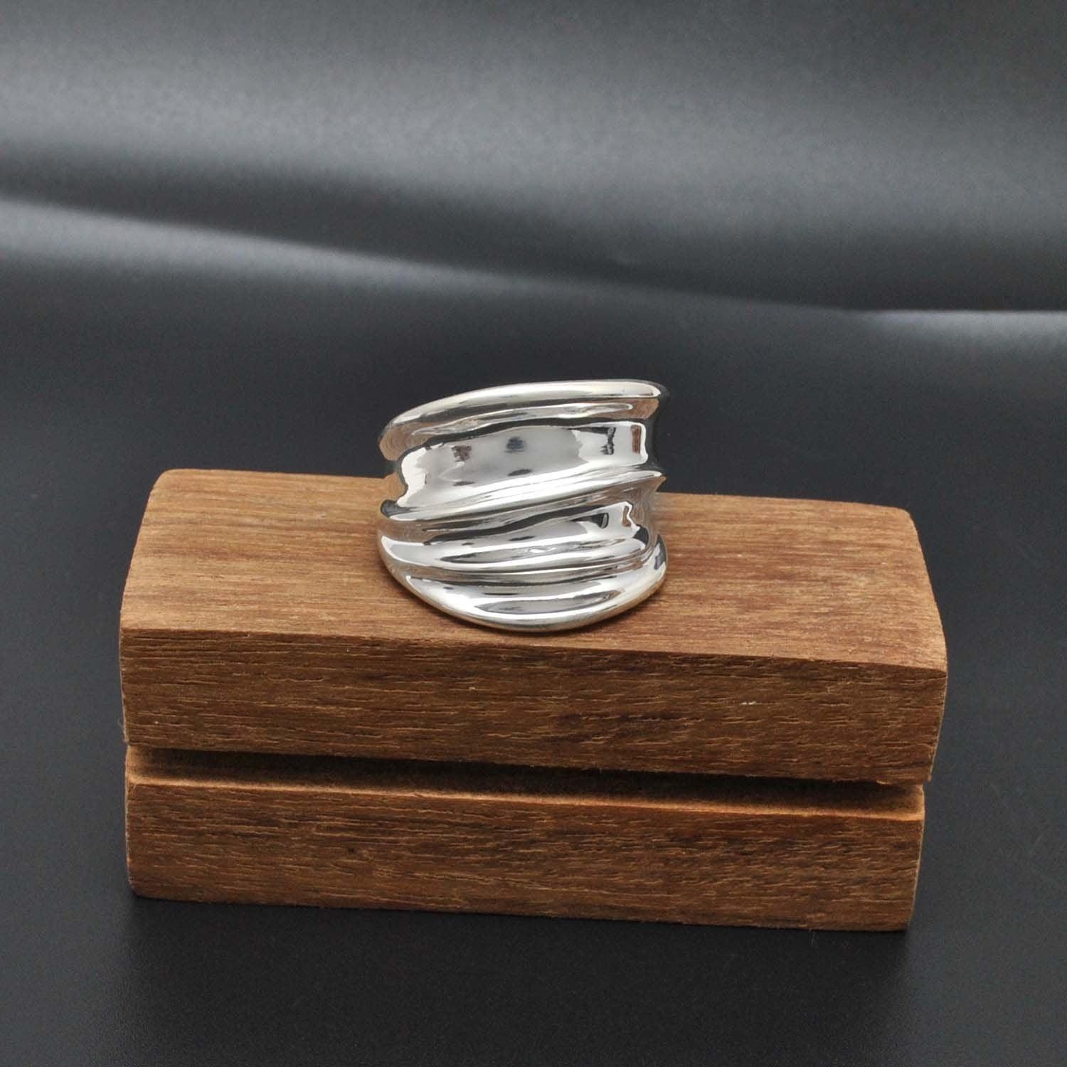 Wide Silver Chunky Wide Band Ring Size 11 - Kanish