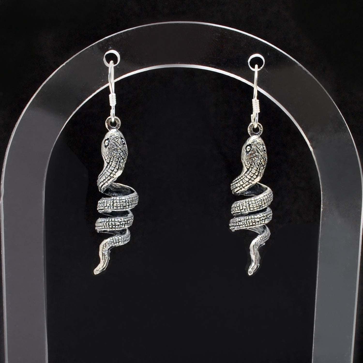 Snake Silver Dangle Earring Oxidized Jewelry Kanish