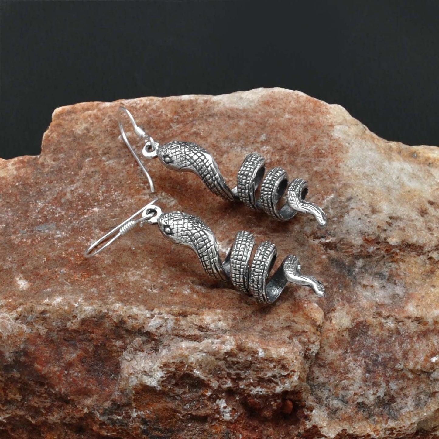 Snake Silver Dangle Earring Oxidized Jewelry Kanish