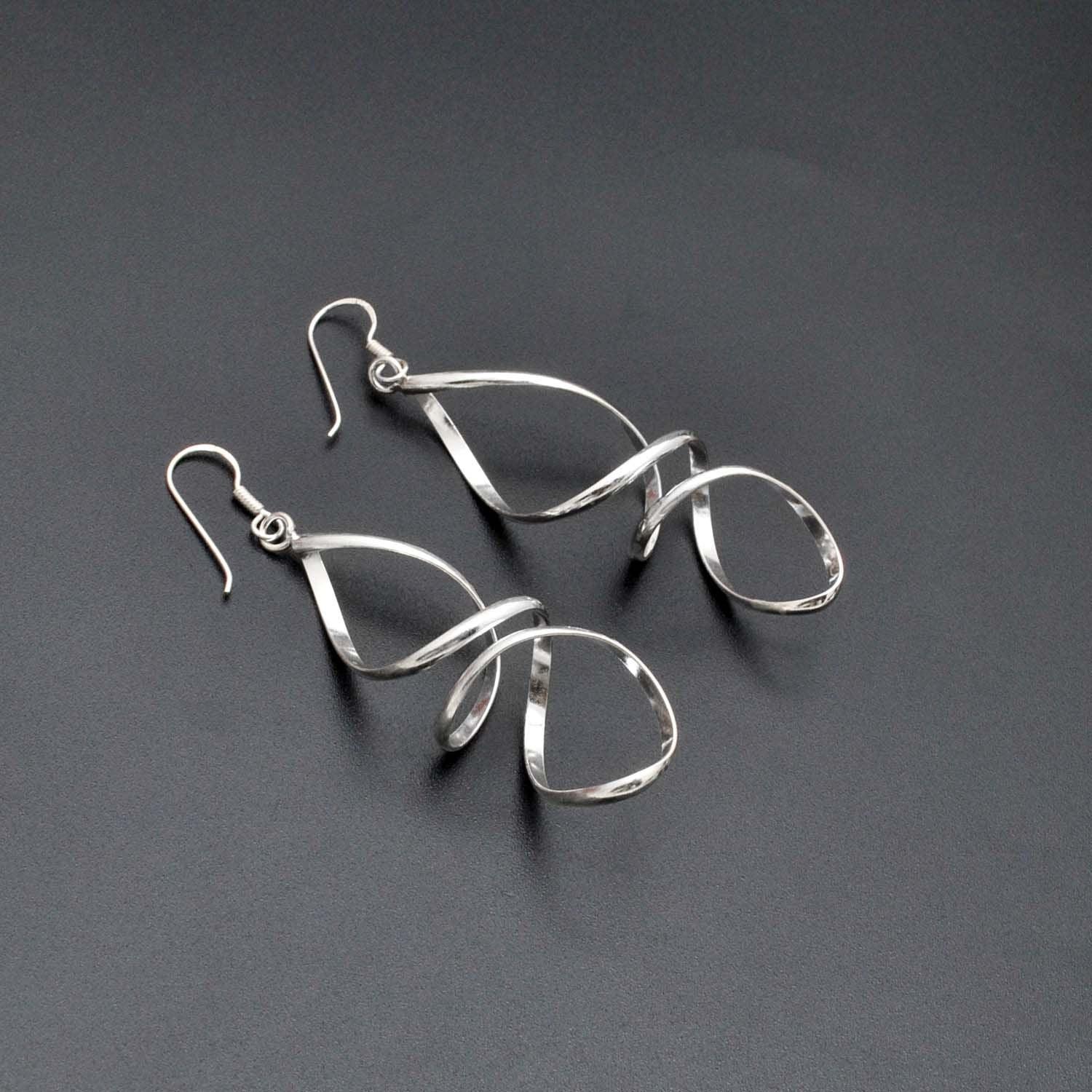 Silver Spiral Drop Dangle Earring - Kanish