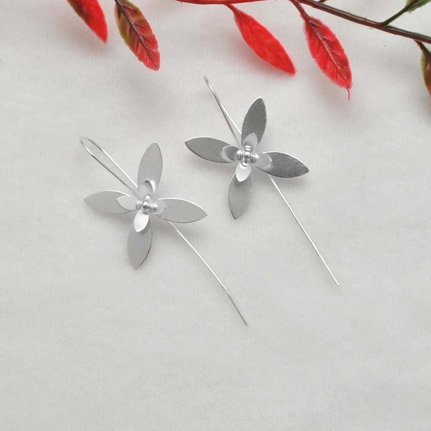 Floral Silver Dangle Long Stem Earrings for Women Kanish