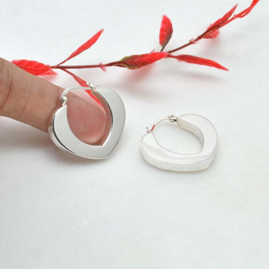 Love Heart Huggie Hoop Silver Earring - Kanish