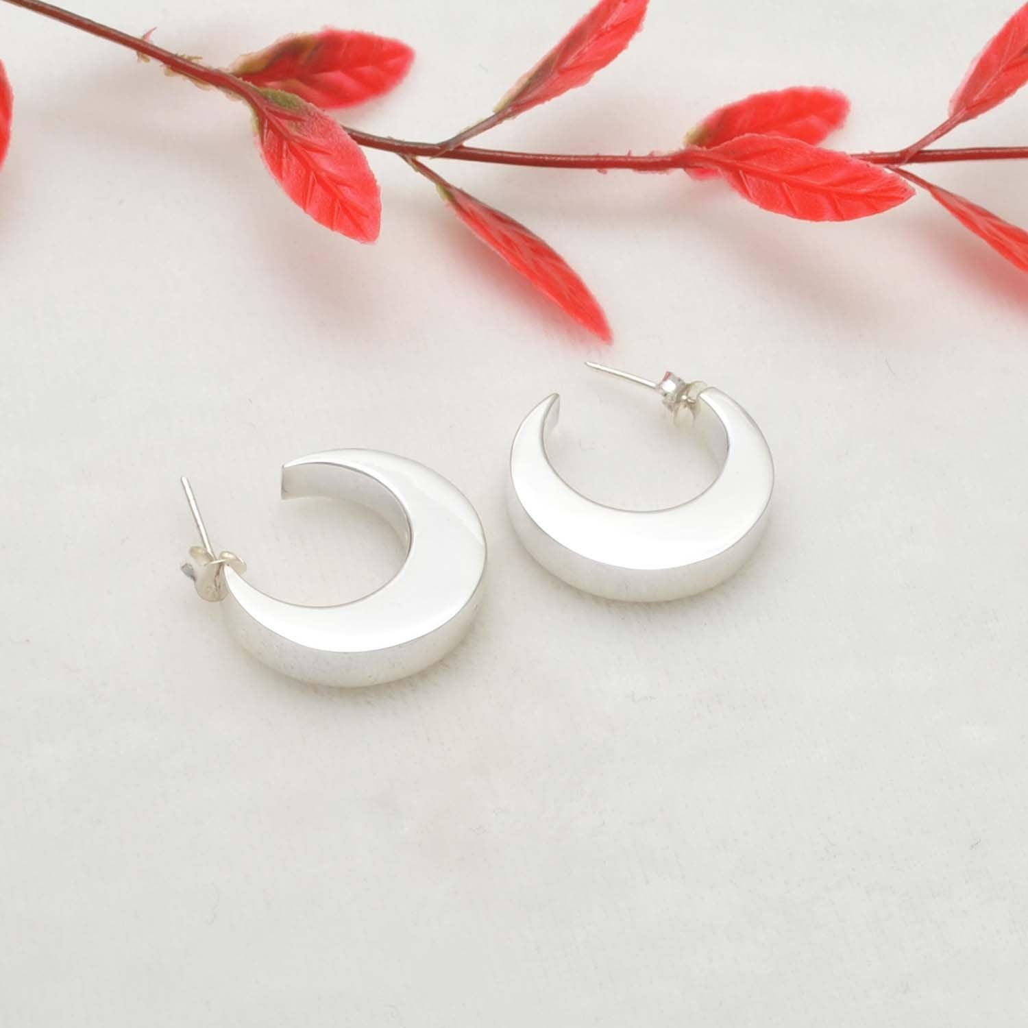 Crescent moon Huggie hoop silver earrings stud Kanish