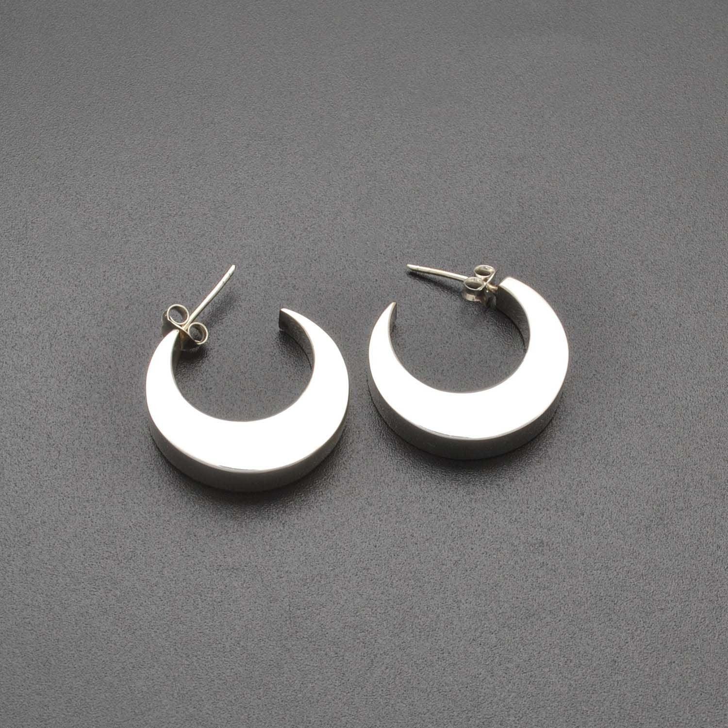 Crescent moon Huggie hoop silver earrings stud Kanish