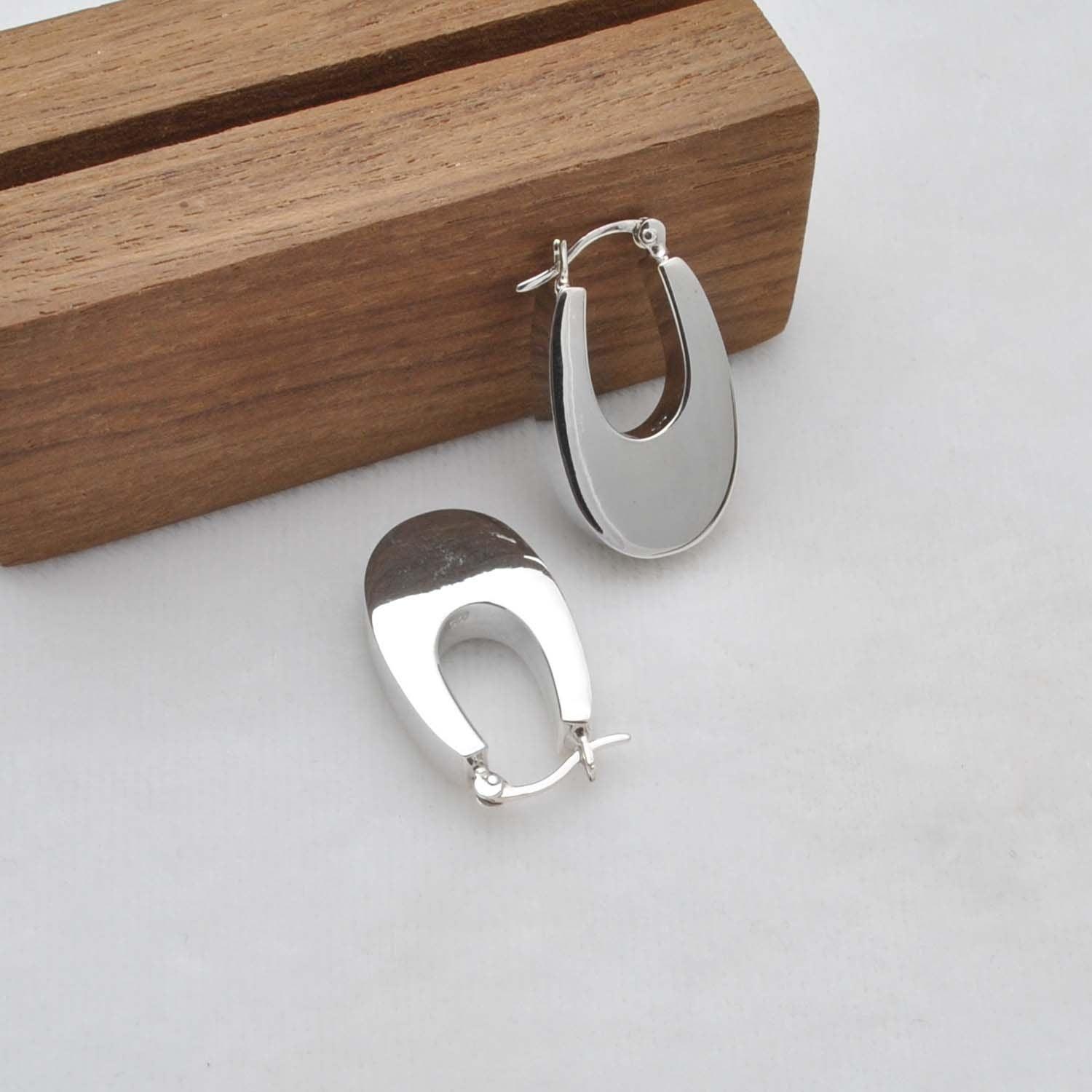 Sterling Silver Chunky Hoops Huggie Earrings Kanish