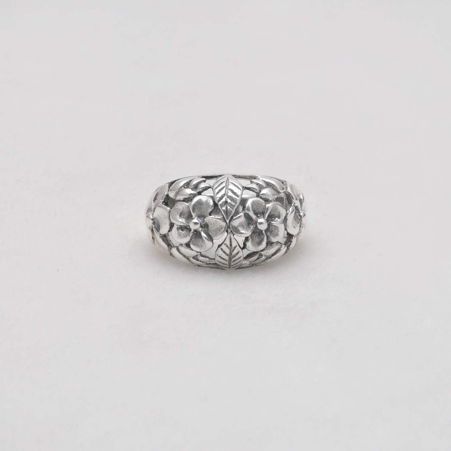 Floral Sterling Silver Handmade Dome Ring Size 6 Kanish